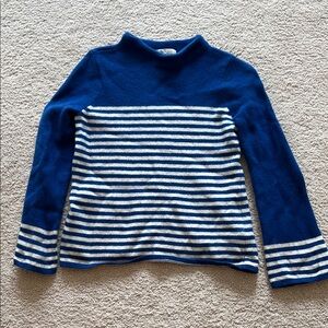Boden Blue and White Knit Sweater with Color-Block Design